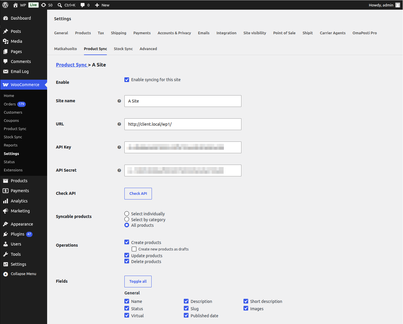 woocommerce-product-sync-site-settings